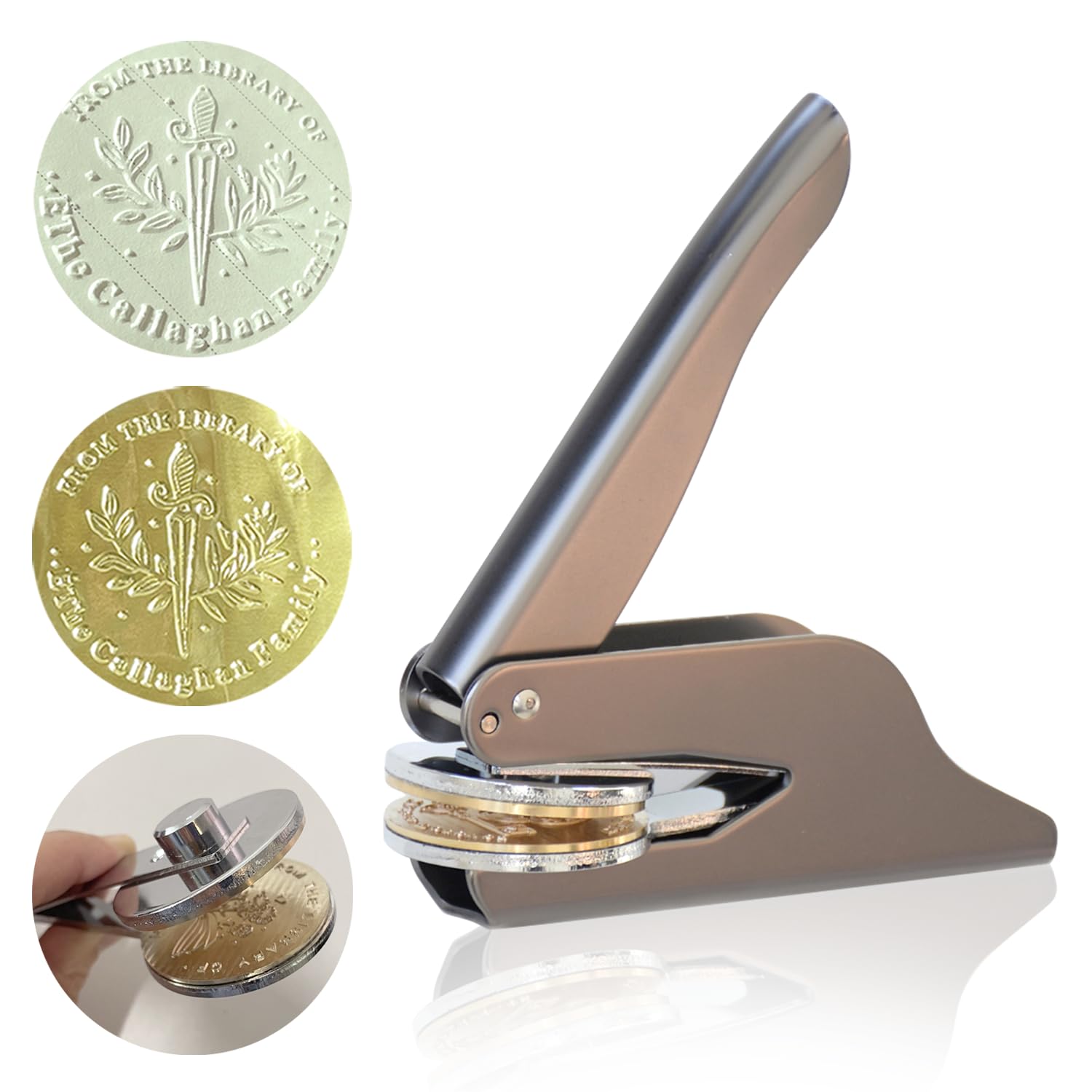 Versachoice Book Embosser Personalized, Custom Embosser Stamp with logo and Name, Personal Library Book Embosser for Book, Envelope, Stickers, Card, Embossing Kit with 10 pcs Gold Sticker (Butterfly)