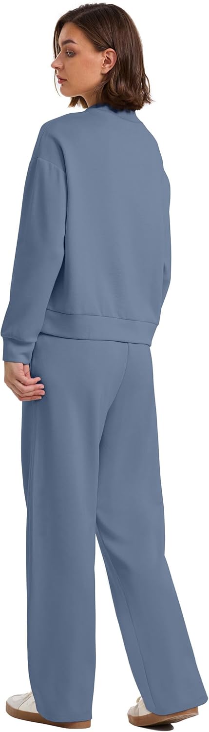 WIHOLL Two Piece Sets for Women Fall Outfits Lounge Sets Mock Neck Tops Wide Leg Pants Vacation Travel Airport Outfits - Image 5