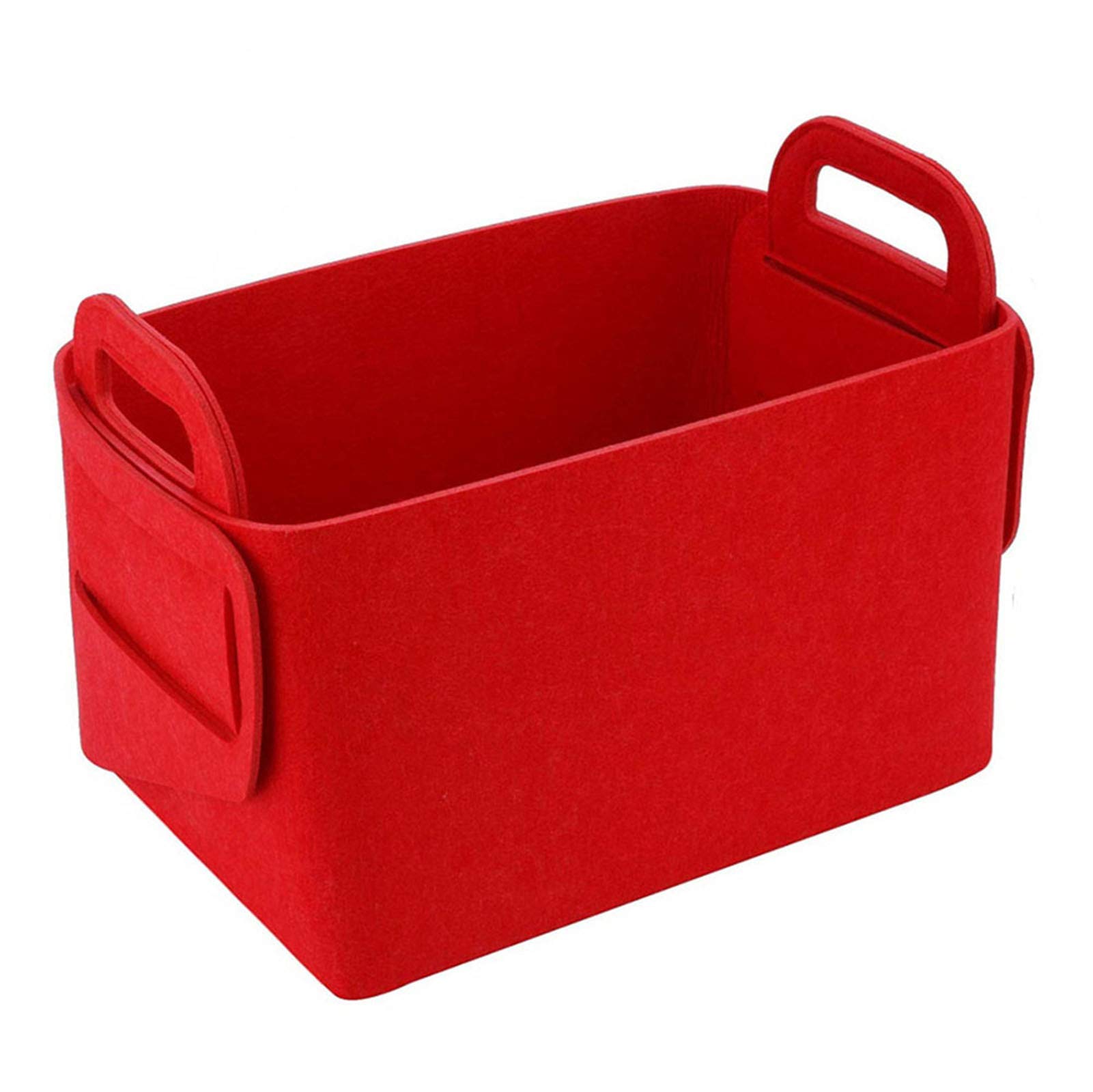 Storage Basket with Handles, Foldable Felt Box Log Carrier Tote Large Fire Wood Bag Fireplace Wood Stove Accessories Storage Bag for Wood, Newspapers, Magazines,Red,M