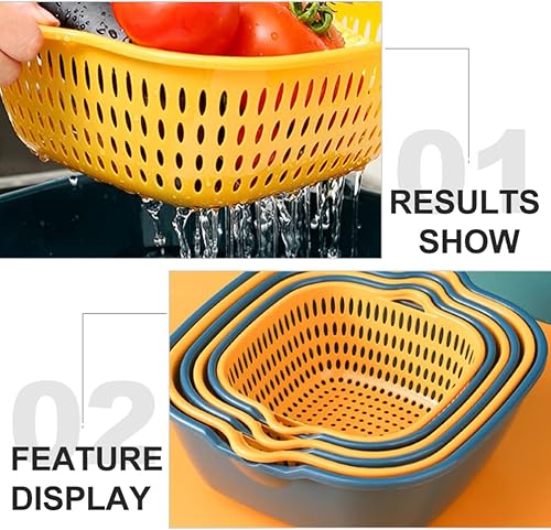 Miniatura 8 de LIFKOME Juego de 6 coladores de drenaje desmontables de plástico multicapa para cocina, colador de alimentos para frutas, verduras, cestas de