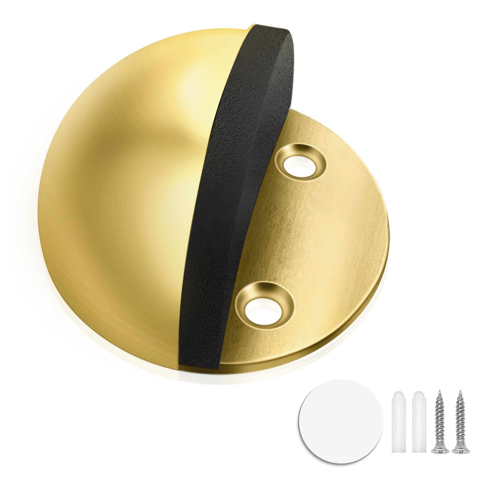 Door Stopper Self Adhesive Floor Door Stop No Drill for Bottom of Door, Stainless Steel with Rubber Bumper, Gold