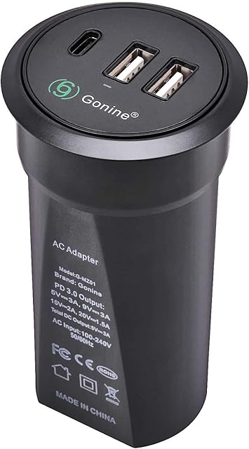 Gonine Desktop Power Grommet with USB, Hidden Power Socket, Desktop Charging Station, with 1 Type C and 2 USB Power Port Connections
