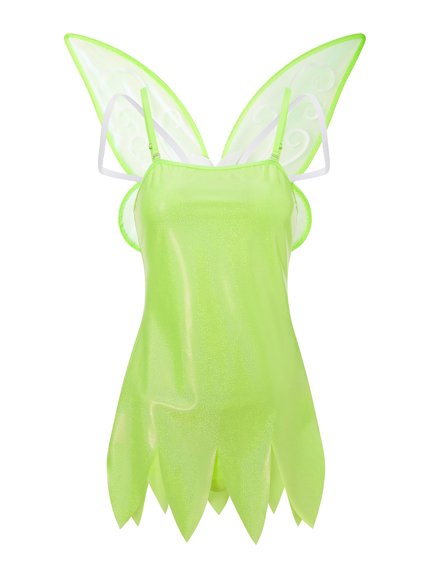 Women Green Elf Slip Dress Sleeveless Cami mini Dress Fairy Cosplay Costume with Butterfly Wings Halloween Outfits (E-a-Green, S)