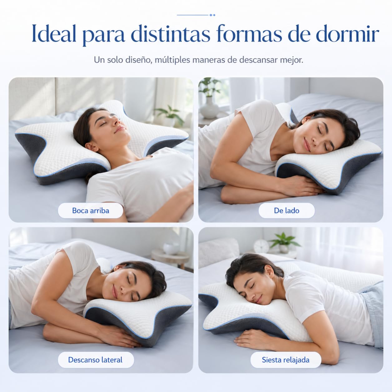 Genérico Almohada Cervical Ergonómica de Espuma Viscoelástica, Cojín de Mariposa para Dormir de Lado, Boca Arriba y Boca Abajo (C)