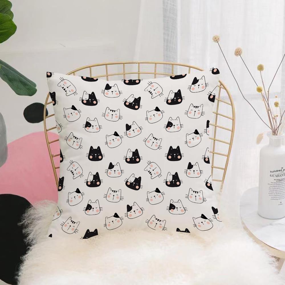 HYMSXW Cushion Cover,Throw Pillow Case Home Decorative for Living Room Bedroom Sofa Chair 20X20 Inch,Draw seamless pattern background funny head of cat.Doodle cartoon style.,Pillowcase 50X50cm