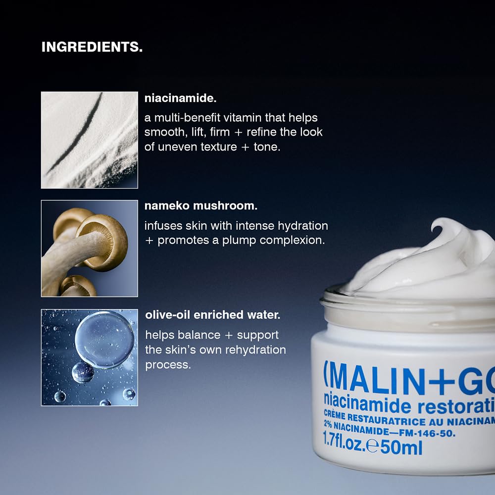 MALIN+GOETZ Niacinamide Restorative Cream | Clinically Proven Multi-Benefit Face Cream | Hydrates, Firms, Evens Skin Tone (1.7oz)