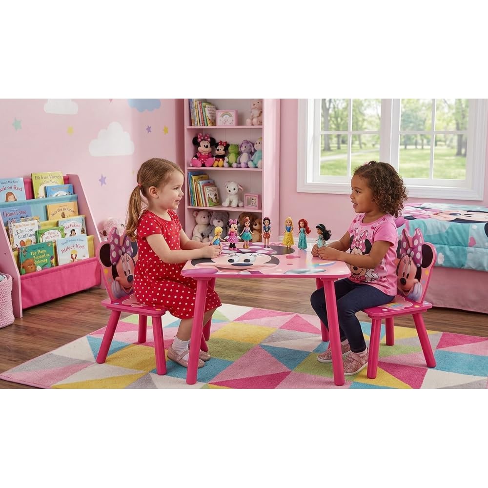 CARTOON Set Tavolo e 2 Sedie Bambini Minnie Disney in Legno Tavolino Cameretta con Sedie 445x50x50 cm Arredo per Disegno Gioco e Merenda Mobilietta Bambina Età 3+