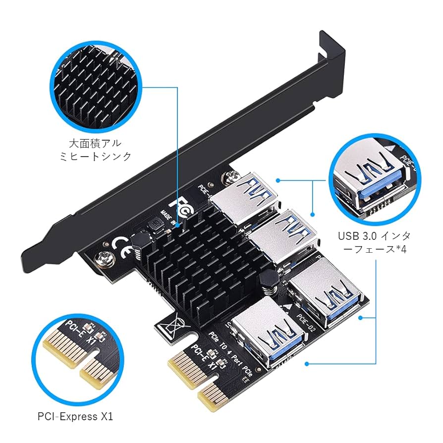【マイニング用】pcie拡張ボード！グラフィックカード7枚追加用！ Amazon.co.jp: ELUTENG usb3.0増設ボード PCI-E 拡張カード 4