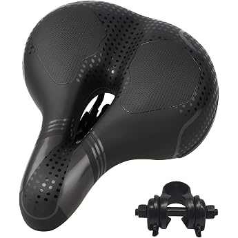 Bicycle Saddle, Super Thick, Memory Foam Saddle, Cushion, Shock-Absorbing, Breathable, Perforated, For Road Bikes, Mountain Bikes, Cross Bikes, Butt Painless, Soft, Stylish, 9.8 x 8.1 x 3.9 inches 25 x 20.5 x 10 cm, Black