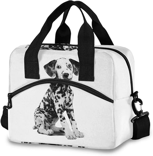 Sinestour Bolsa de almuerzo aislada reutilizable Lonchera para cachorros dálmatas correa de hombro ajustable para escuela, oficina, picnic,