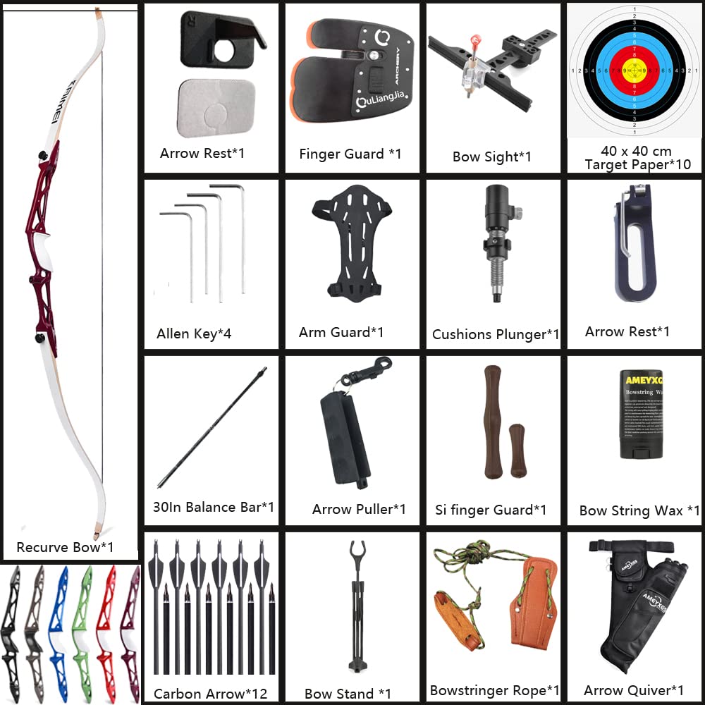 wolfman Bogenschießen Recurve Bogen Set Erwachsene 66/68/70 Zoll 12-40 lbs Bogen Pfeil Set Praxis Bogen Wettbewerb Bogen Jagd Bogen für Bogenschießen Club Schießwettbewerb RH