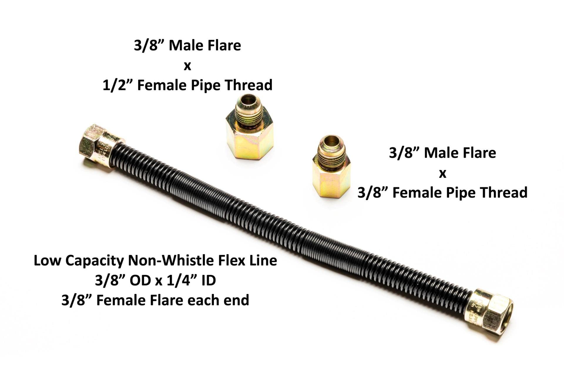 Dreffco 10'' x 3/8'' High Capacity Gas Flex Line - Premium Quality Black Non-Whistle Fire Pit, Fireplace, Dryer Gas Line - Perfect Gas Line for NG or LP Fire Pits - Versatile Usage - Easy Installation