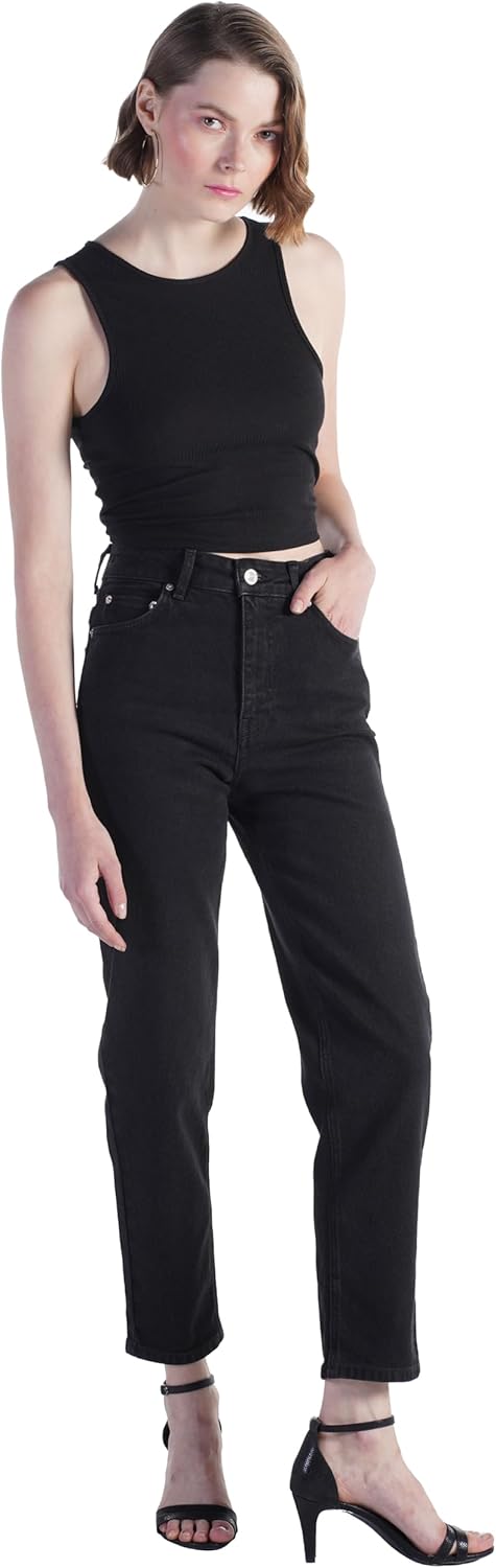 High Waisted Comfy Elastic Stretch Mom Jeans for Women UK Black Denim Women’s Jeans