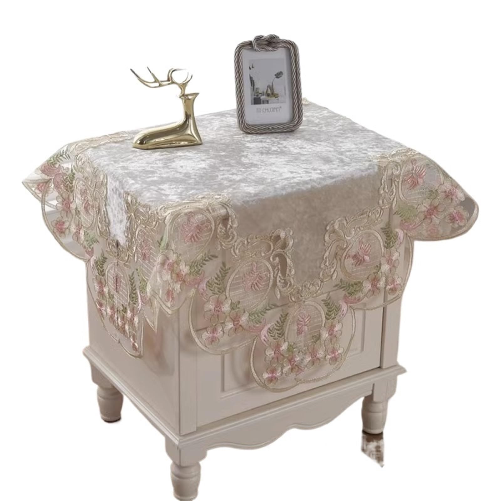ZNTIHZ Square Table Cloth White Small Bedside Tablecloth Embroidery Lace Dining Cover Juppe Elegant Towel For Furniture Dresser(Camel B,70X70cm)