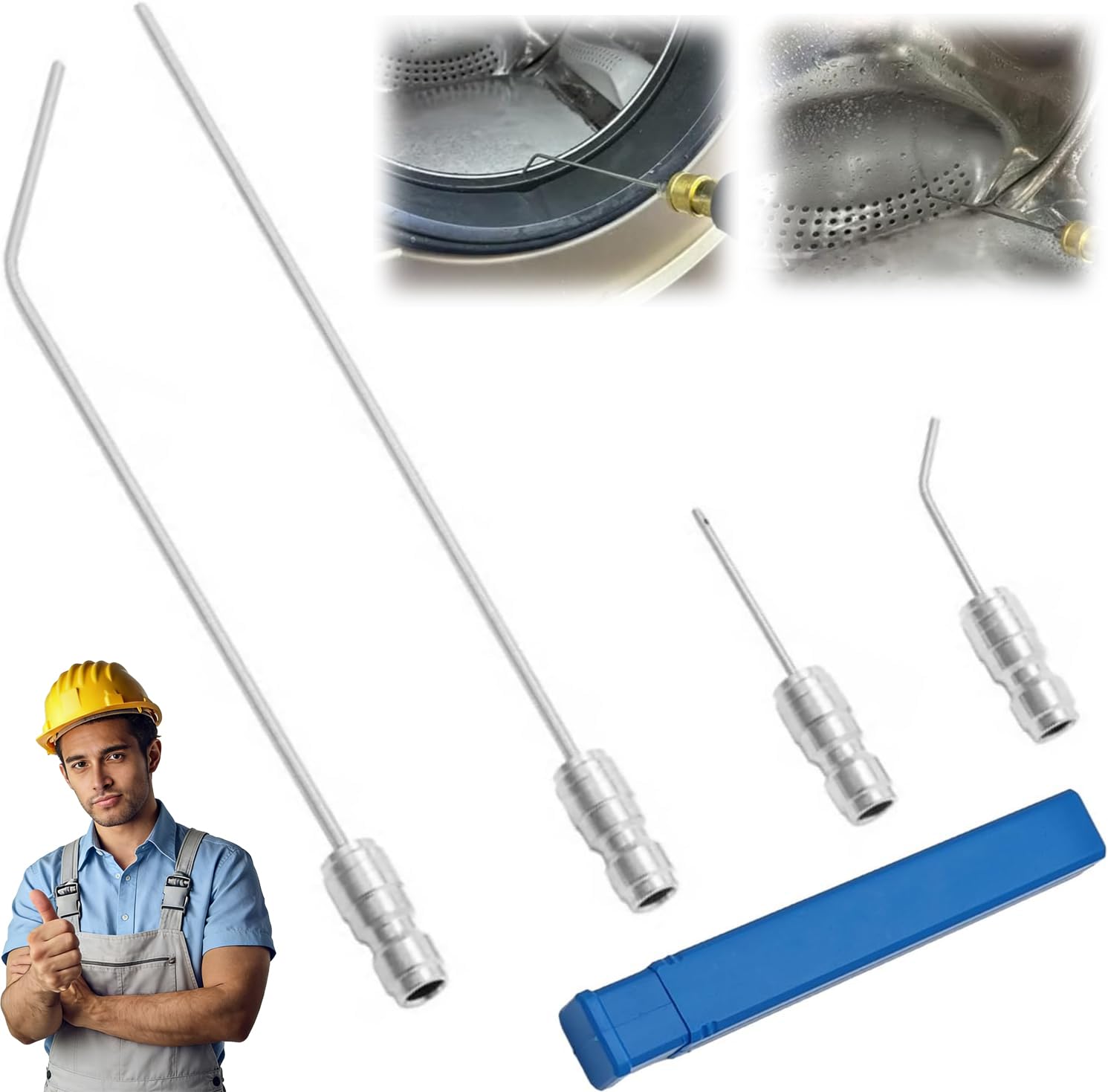 4 Pack High Pressure Washer Nozzle Kit - Pressure Washer Needle Tips for Washing Machine & AC Cleaning,Heavy Duty 1/4 Quick Connect Stainless Steel Wand with Straight & Curved Needles for Cleaning