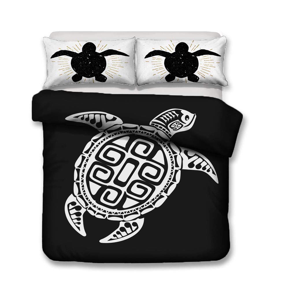 Drap Housse 140x190 + 2 Taies 65x65 - Motif Tortue De Mer | Microfibre Douce, Bonnet 30 Cm - 2