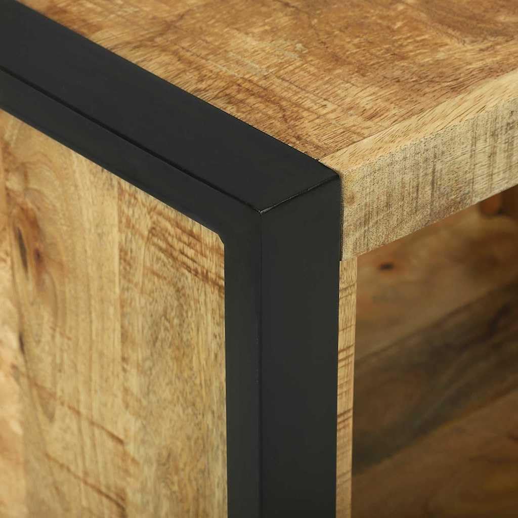 SYDE Kostka ścienna brązowa 55 x 35 x 40 cm lite drewno mango | Pływający stojak do salonu, stojak na książki, oszczędność miejsca, żelazne nogi, łatwe czyszczenie