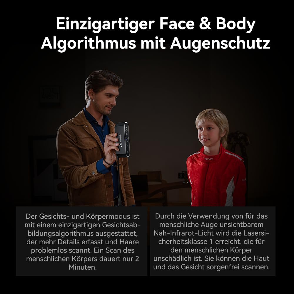 Creality CR-Scan Otter 3D Scanner, 0,02 mm Präzision, 4-Linsen-Stereovision, 24-Bit Vollfarbscan, für 10-2000 mm Objekte, Schwarz/Metall ohne Spray