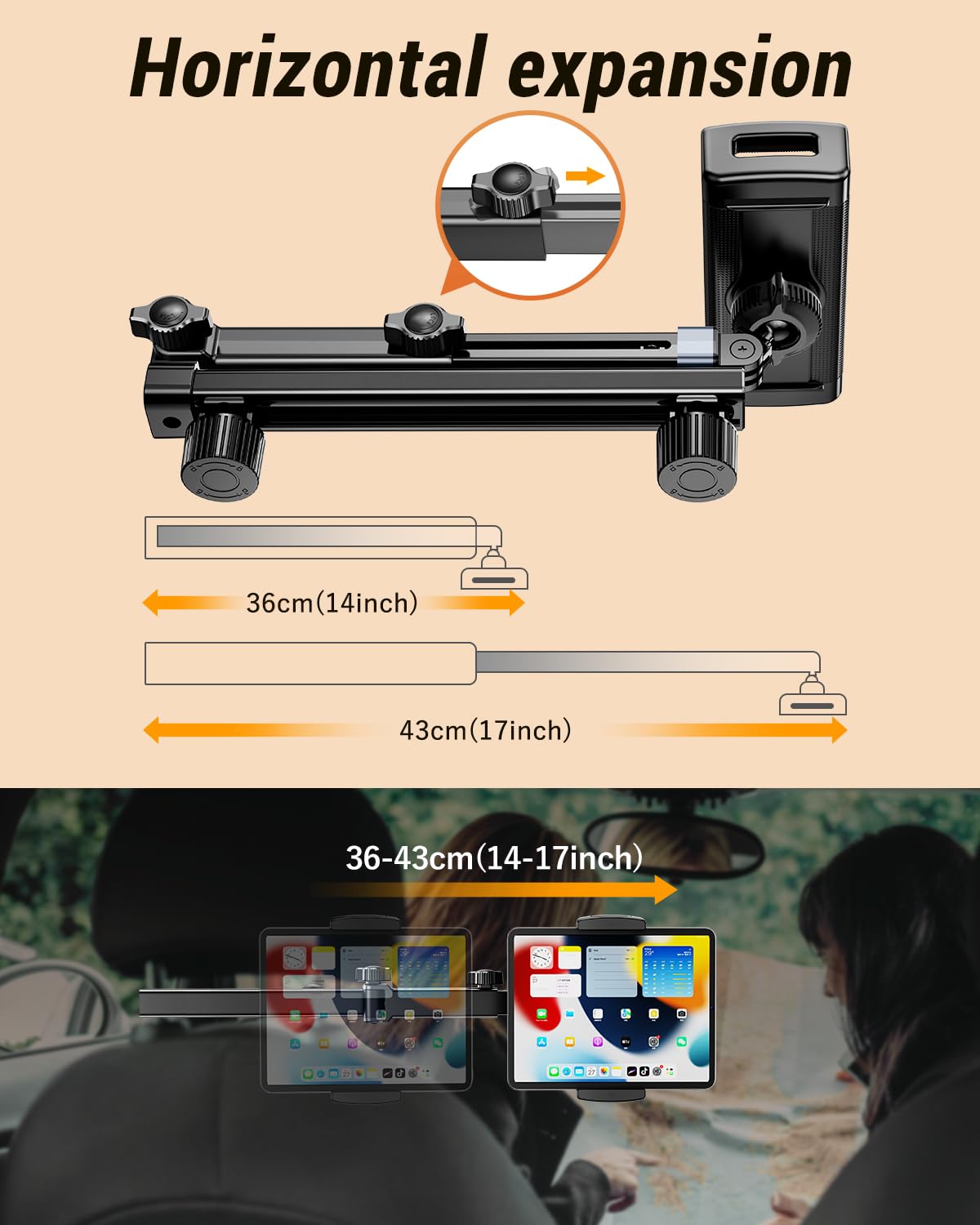 Verlängerungsarm Tablet-Halterung für Auto-Kopfstütze, verstellbare iPad-Halterung für Auto-Rücksitz, Rücksitz, für Kinder, Babys, Autohalterung, passend für 11,9 cm - 33 cm (4,7 - 13 Zoll
