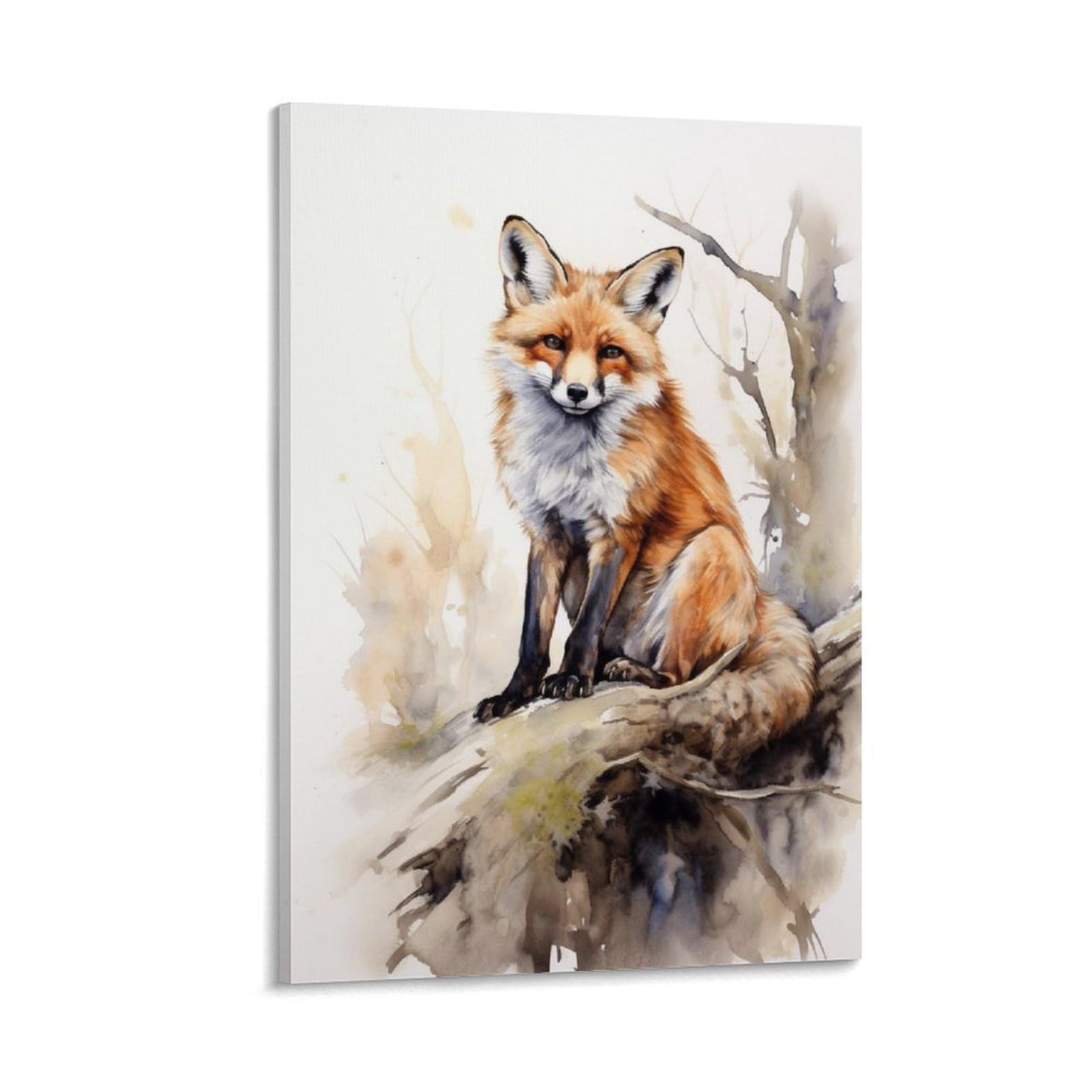 GMUKIFFY Watercolor Fox Painting on Canvas Wall Art Abstract Nature Animal Stretched And Framed Canvas Prints Artwork for Home Decorations Ready to Hang Wall Decor 08x12inch(20x30cm)
