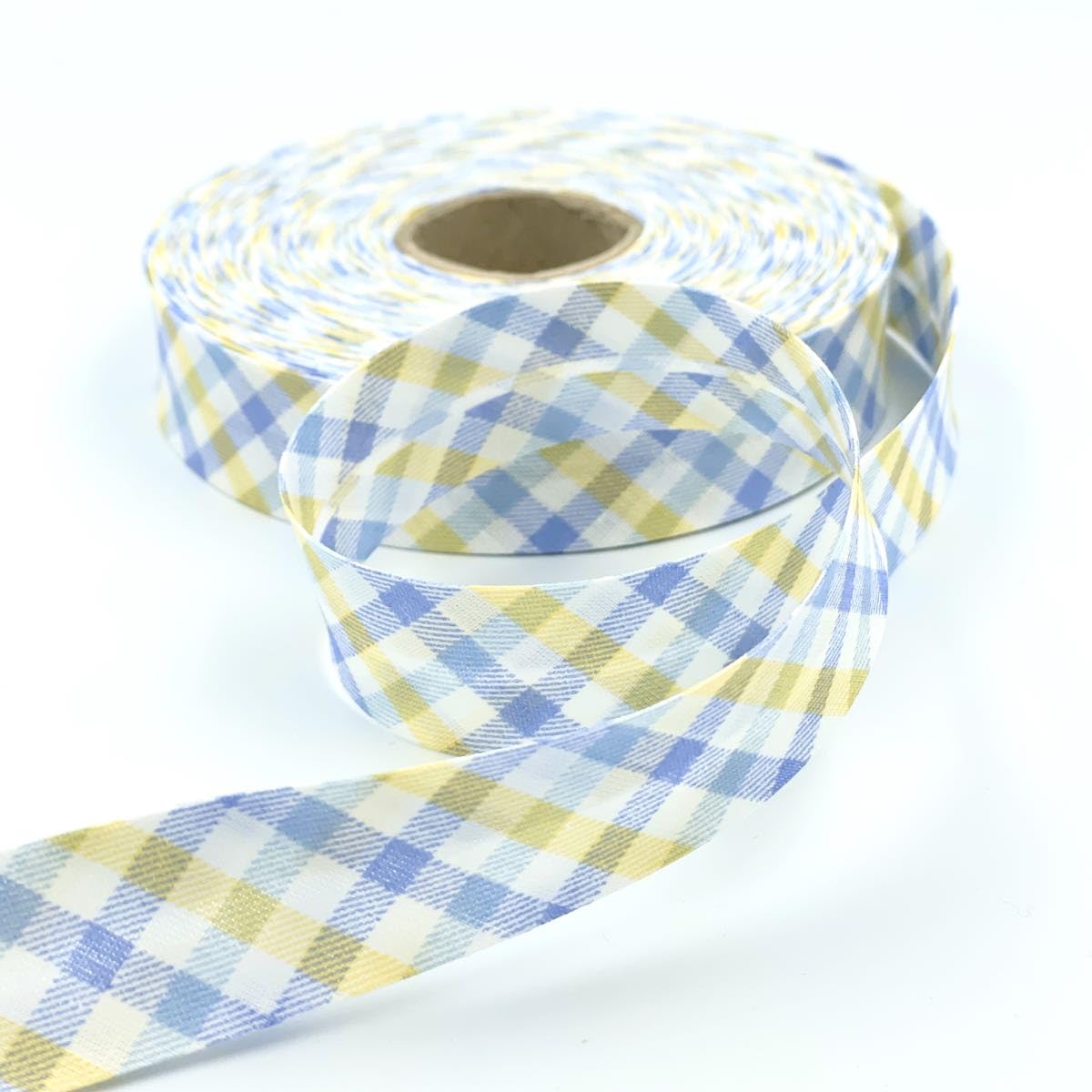Craft Cult 25mm Wide Carnival Check Printed Pattern Bias Binding Tape - 25 Metre Roll (42 - Baby Blue)