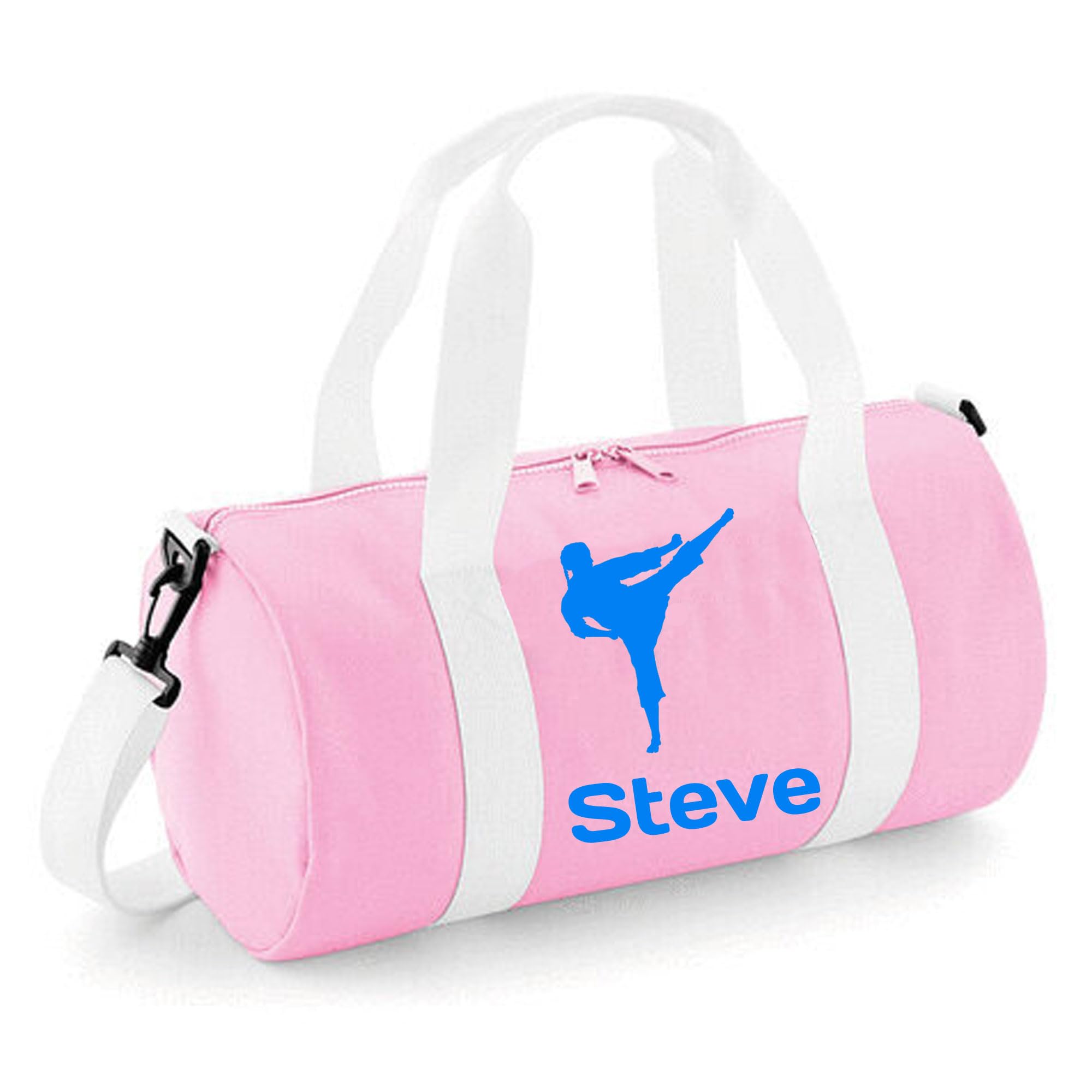 Personalised Karate Kick Barrel Bag Sports Holdall for Boys & Girls, 12L Durable Gym Bag Training Kit Bag, 20x20x40cm Stylish Sports Equipment Storage - Pink