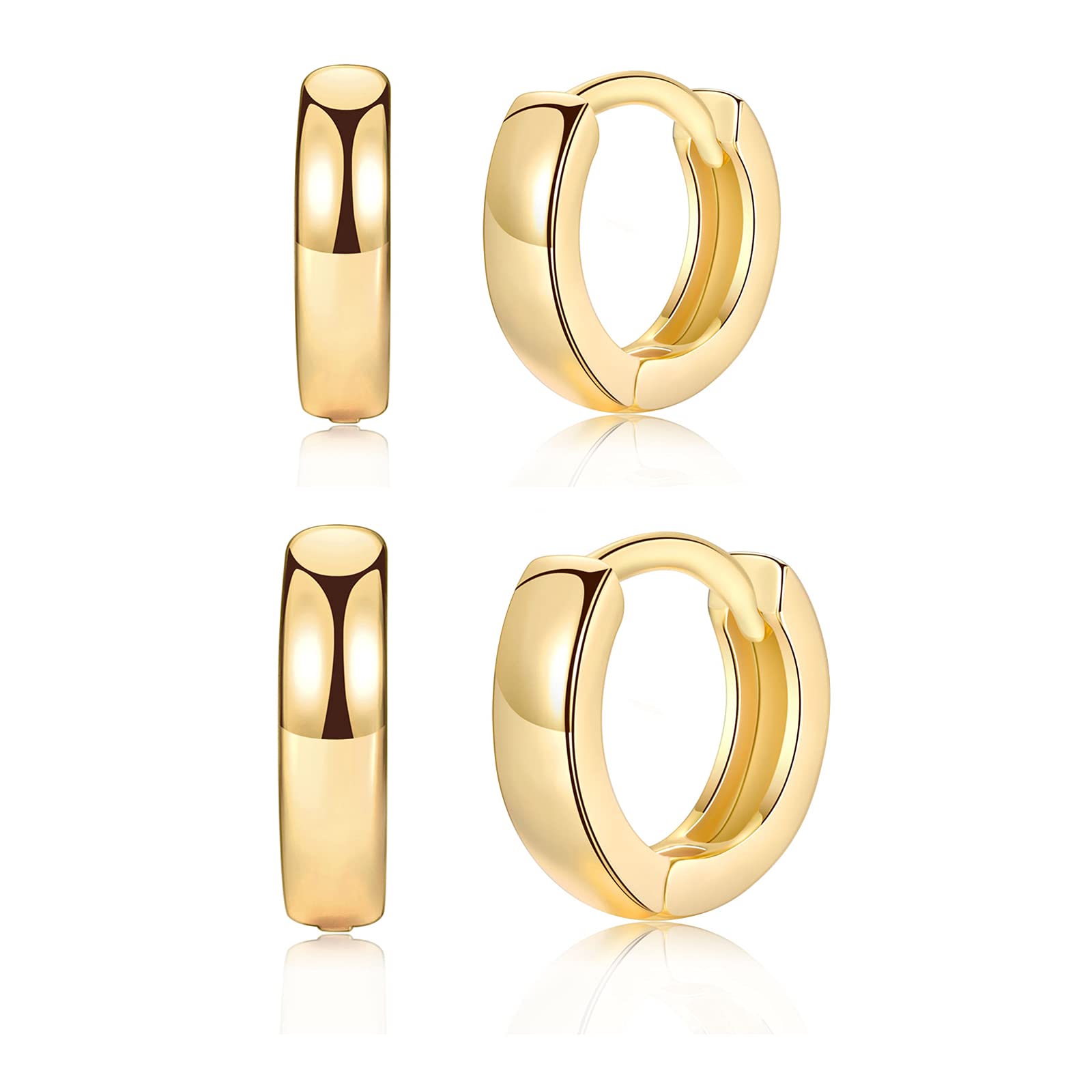 3 Pairs Small Hoop Earrings for Women Men, Sterling Silver Post Sleeper Cartilage Huggie Earring Set, 3mm in Width, Diameter in 8mm 10mm 12mm