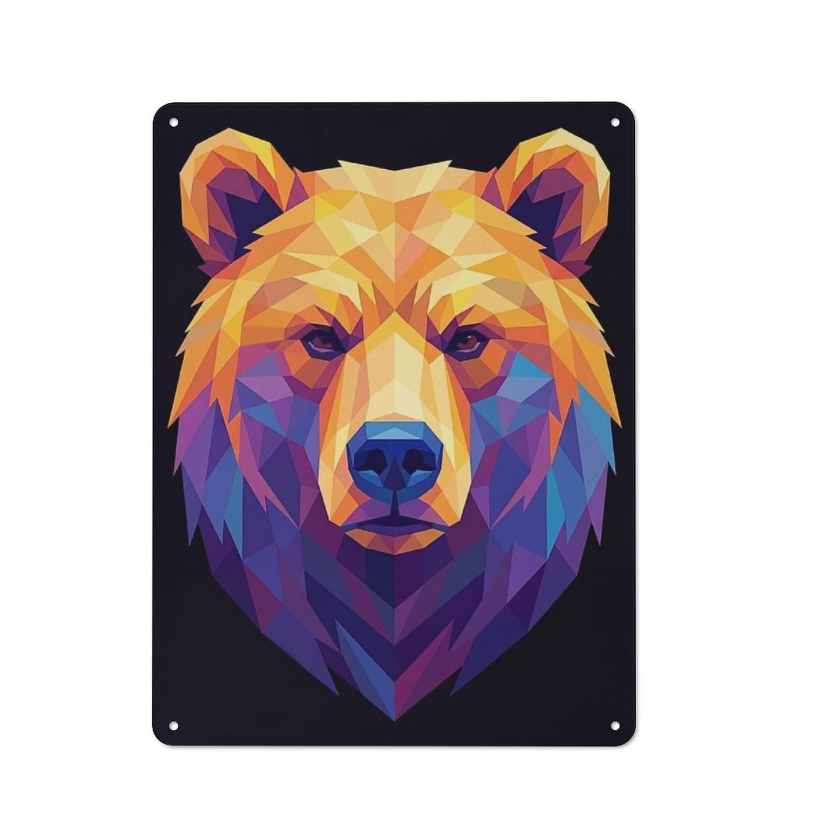 Metal Wall Sign 40x30cm Featuring Geometric Bear Portrait for Pub Or Café, Housewarming Wall Decor for People Furnishing Pub And Café