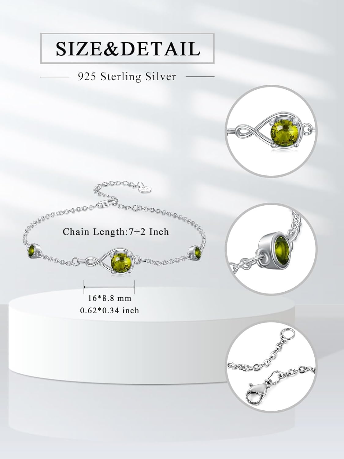 Seiyang Infinity Birthstone Link Ankle Bracelet for Women 925 Sterling Silver Adjustable Infinity Bracelet Anniversary Birthday Jewelry Gift,Chain Length 7"+2" Extend - Image 2