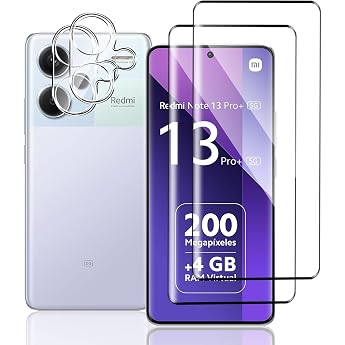 TUTUO Compatible with Xiaomi Redmi Note 13 Pro Plus 5G for Tempered Glass Pack of 2 Screen Protectors + 2 Camera Protection 3D 9H Hardness Protective Glass Anti-Scratch Anti-Dust HD Clear Camera Tempered Glass Protection Glass