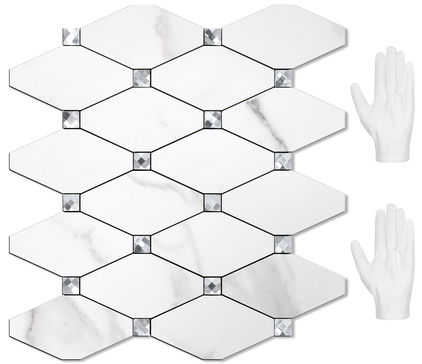 STICKGOO 10 Sheets Peel and Stick Backsplash, Calacatta Stick on Aluminum Composite Tiles Stikers, Self Adhesive Mixed Glass Backsplash for Kitchen,