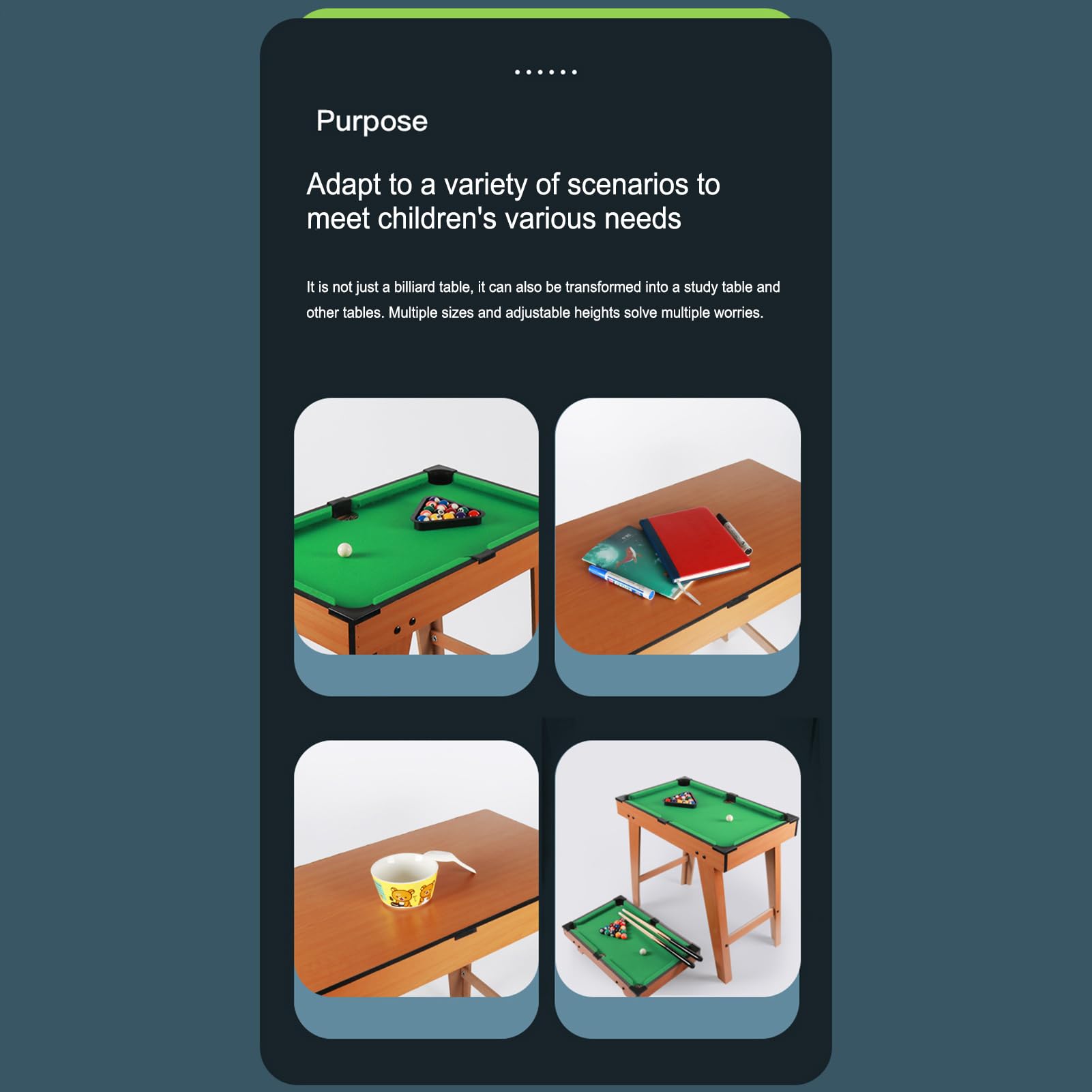 Tavolo da biliardo per bambini, tavolo da biliardo portatile, regolabile interattivo, tavolo da gioco multifunzionale per riunioni di famiglia, tavolo educativo per interni ed esterni
