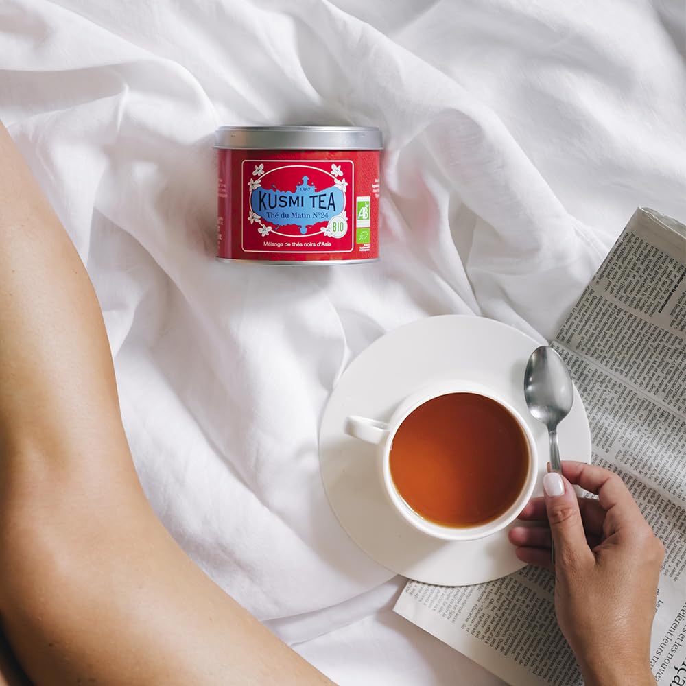 Kusmi Tea - Russian Morning No.24 - Organic Black Tea - Blend of Asian Black Teas - Grand Yunnan, Ceylon & Assam - Smooth, Flavourful, Caffeinated Tea - Loose Leaf Tea - Tin Box of 3.5 oz
