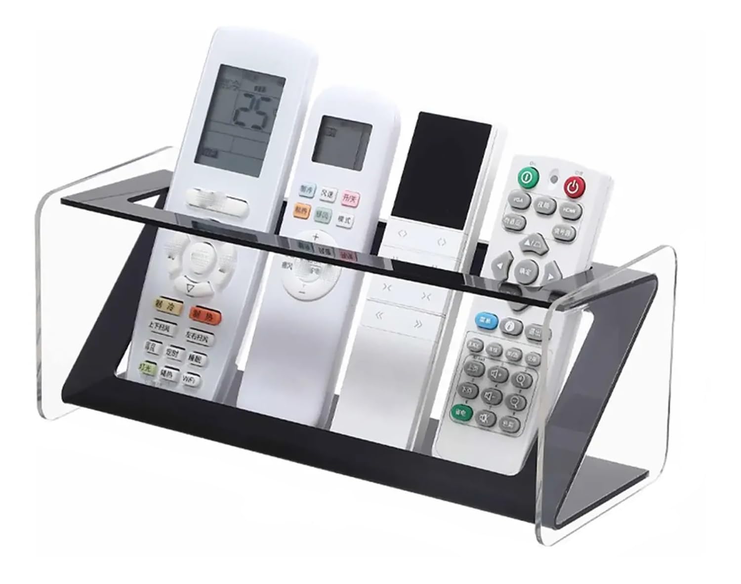 MosQuick® Clear Sleek Remote Holder Mobile Stand and Phone Stand for Desk, Transparent Acrylic Storage for Side Table Bedroom, Office, Study or Living Room Organization (Clear & Black)-image-1