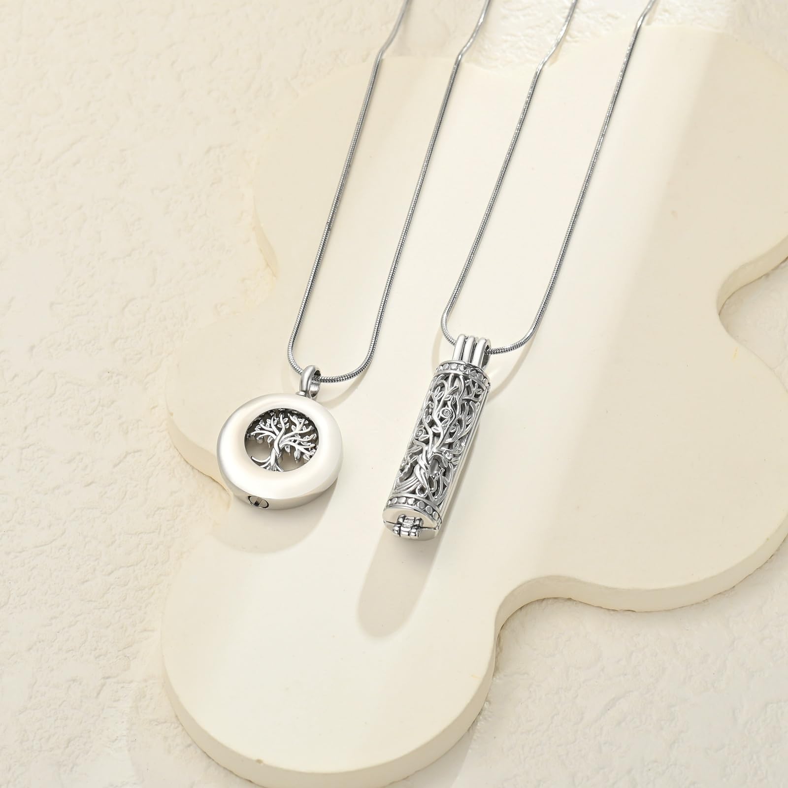 Collar de urna para cenizas para mujeres hombres círculo árbol de la vida eternidad conmemorativo colgante ceniza cremación joyería