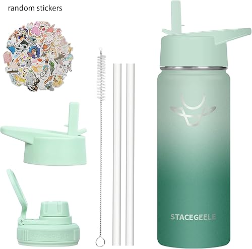 Miniatura 8 de STACEGEELE Botella de agua aislada al vacío con tapa de boquilla y rosca en la parte superior, termo de acero inoxidable para niños, a prueba de