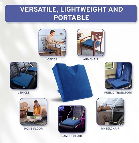 Miniatura 5 de Almohada de cuña para silla de oficina y cojín de asiento de automóvil, almohadilla de asiento de espuma viscoelástica de firmeza media para asiento