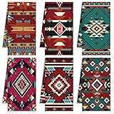 Redbaker 6 Pcs Southwestern Kitchen Towels Boho Aztec Theme Dishtowels Decorative Native American Hand Tea Towels for Absorbent Kitchen Decor with Hanging Loop for Room Home Housewarming Gift