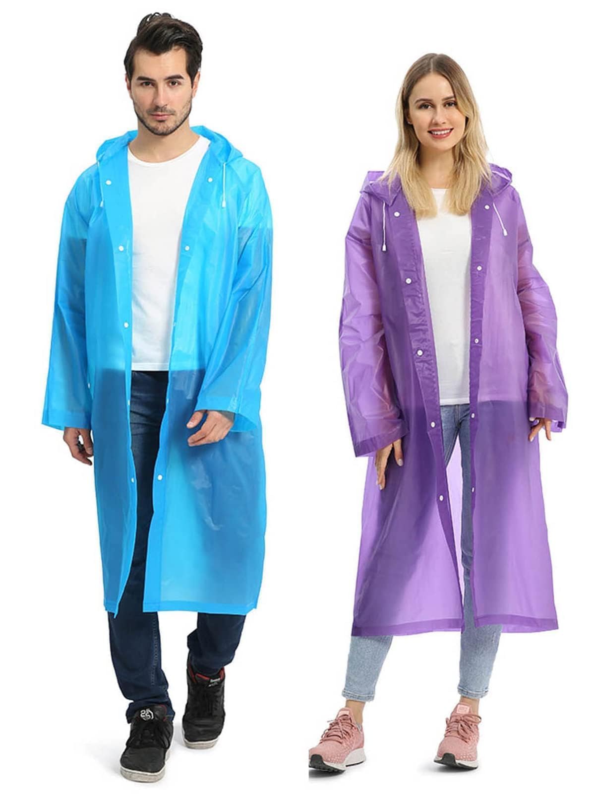 OpretPortable EVA Raincoats for Adults, Reusable Rain Ponchos with Hoods and Sleeves Lightweight Raincoats, 2 Pack