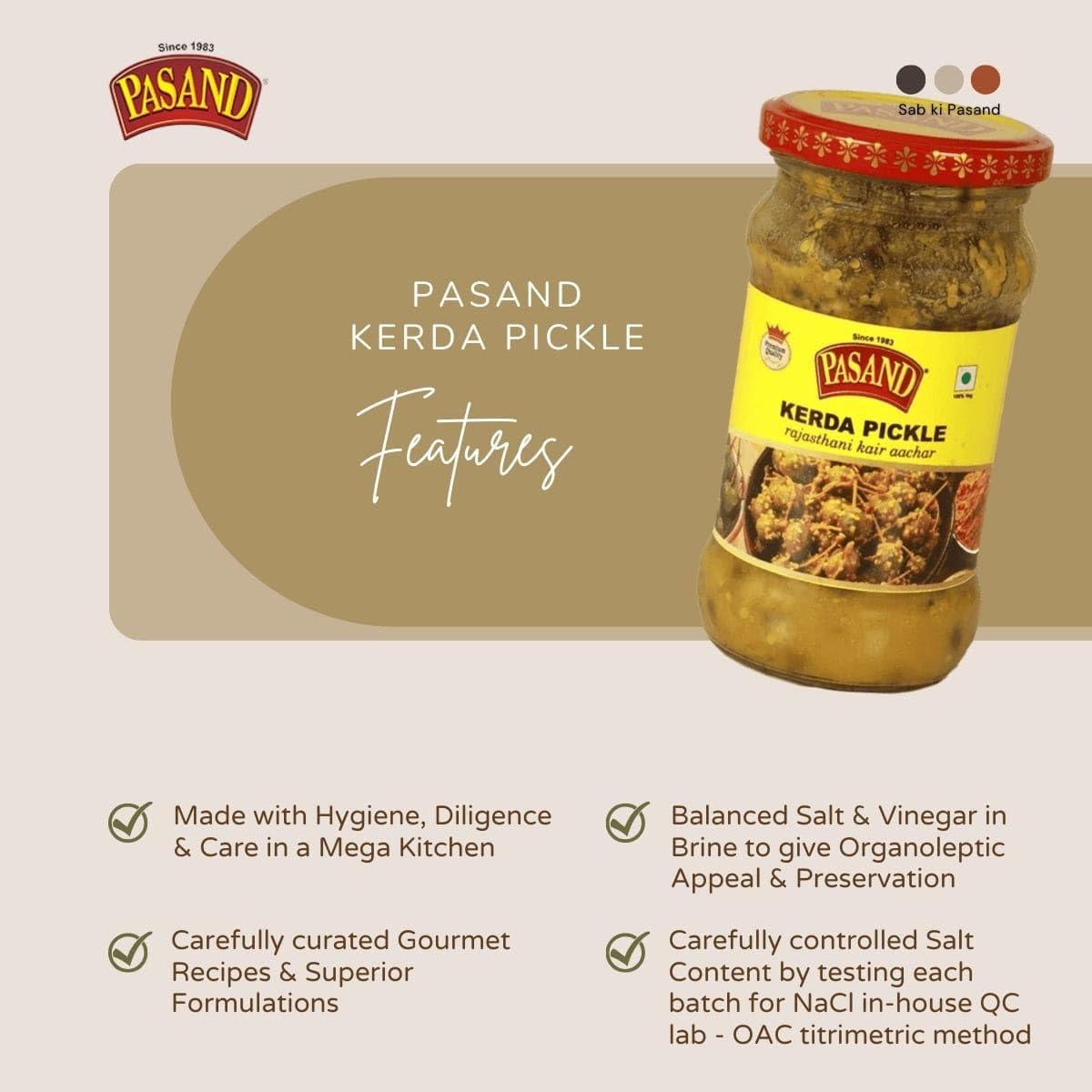 PASAND Kerda Pickle 280g | Traditional Ker Achar | Authentic Rajasthani Kair Pickle | Tangy & Spicy Desert Berry Pickle | Homemade Style | Glass jar 2