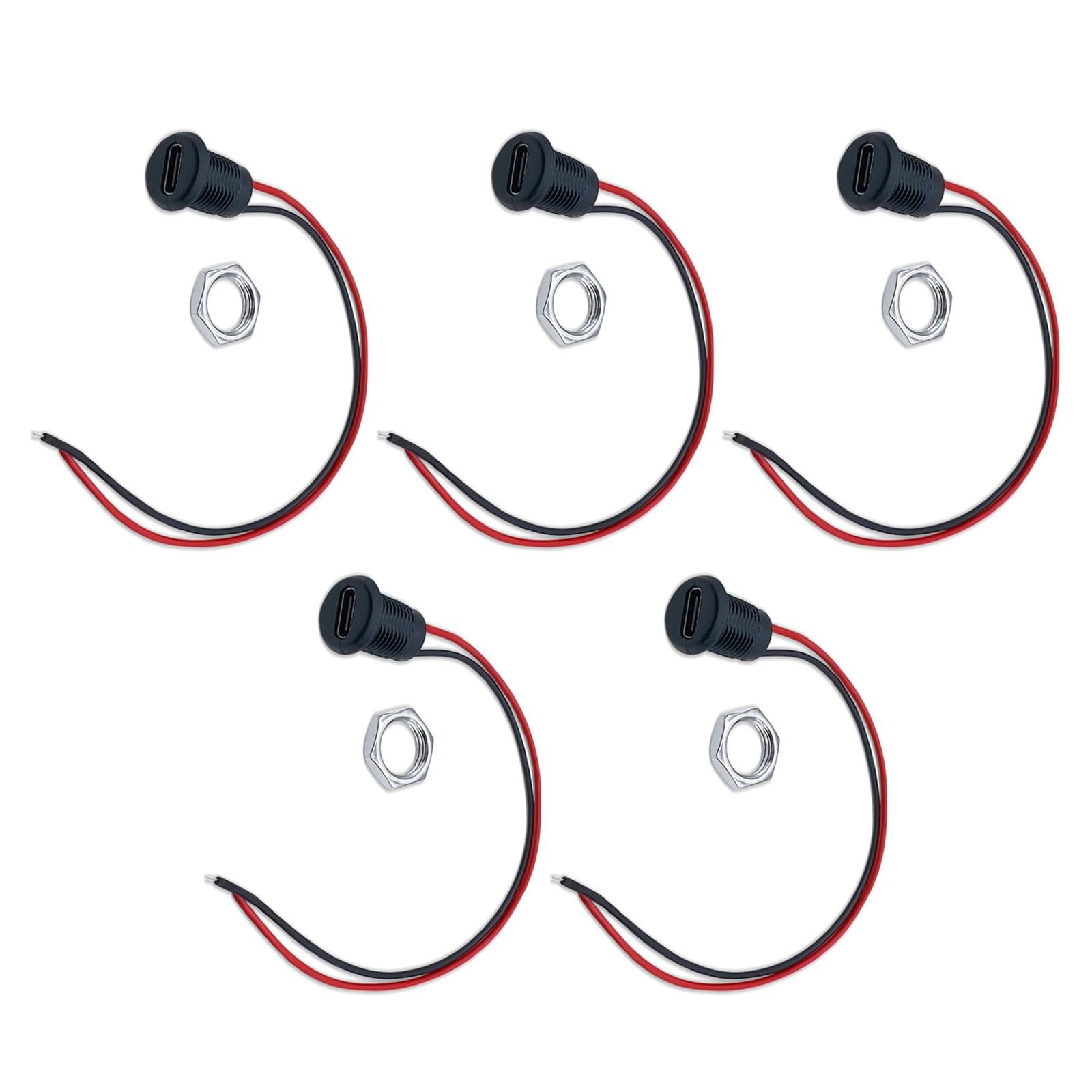 Yuoiux Women's Black 5Pcs Type C 2Pin Usb Connector Waterproof Connector Socket Socket Charging Interfaces With Wire