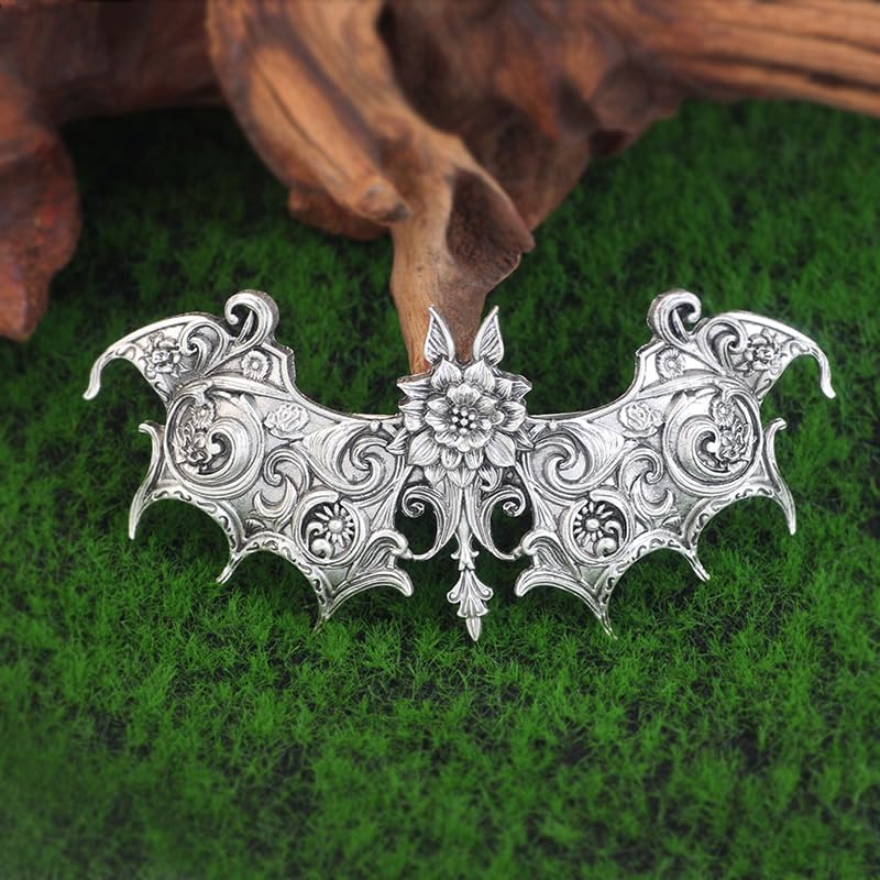 2PCS Gothic Bat Hair Clips with Flower – Halloween Hair Accessories for Women, Spooky Goth Hair Clips, Gothic Hair Accessories Bat Wing Barrettes, Witch Hair