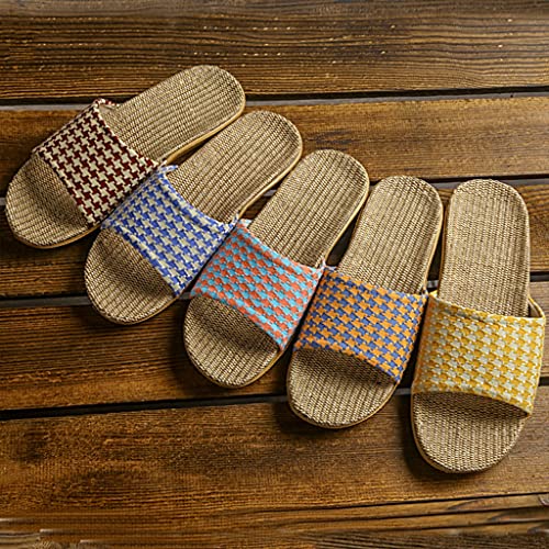 Slippers for Women Linen Beach Shoes Sandals with Bow Skidproof Indoor Slippers for Summer Men Flip Flops Sweat-Absorbing and Breathable Slippers Open Toe Sandals (Color : Blue1, Size : EUR37-38)2