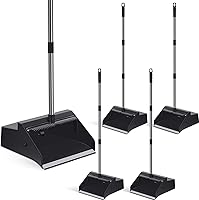Leumoi 4-Pack 36.6 Inch Long Handle Upright Dustpans with Comb - Commercial Stand-Up Dust Pans for Home, Office, Restaurant Cleaning (Black)