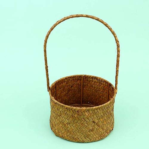 Miniatura 2 de Cabilock 1 cesta de almacenamiento tejida con pajilla con asa, maceta de suculentas, cesta de flores de punto, práctico contenedor de flores para
