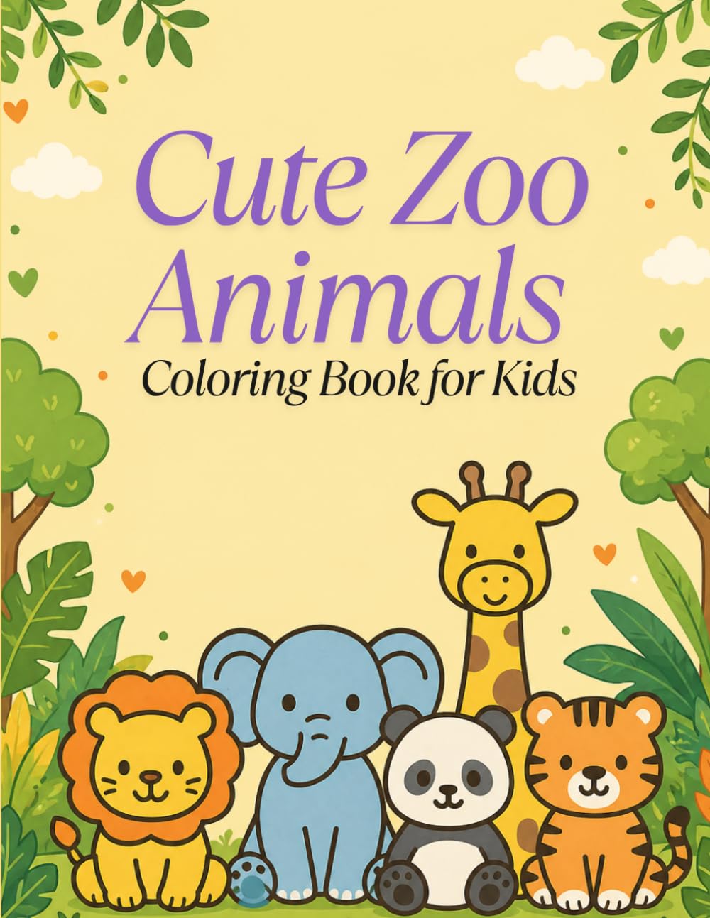 Cute Zoo Animals Coloring Book for Kids: Fun and Easy Coloring Pages for Toddlers and Kids Ages 3-8