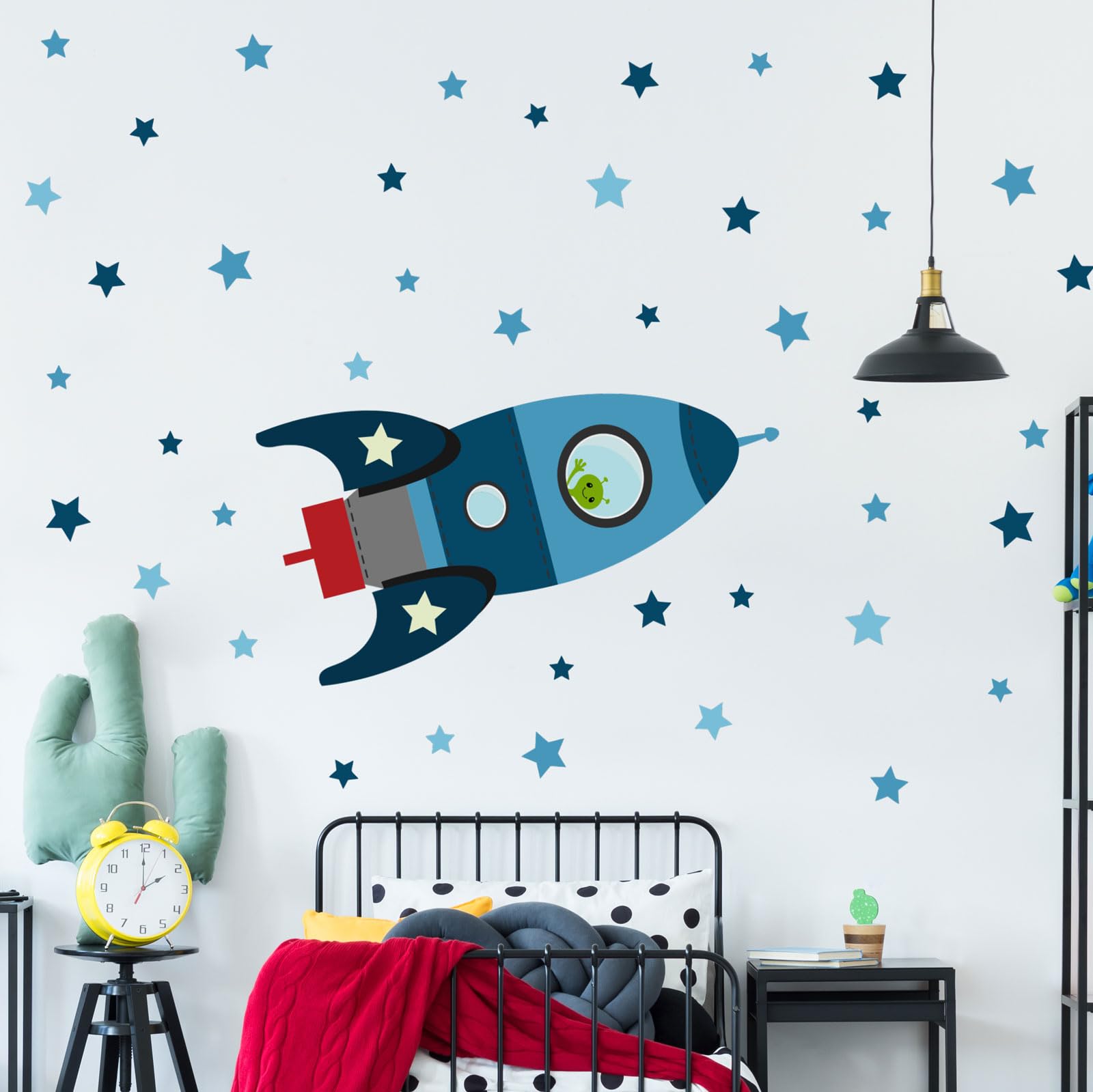 Stickerscape Blue Blast Off Rocket Blast Off Rocket Wall Sticker (Blue - Regular) | Nursery Wall Stickers, Space Wall Stickers, Nursery Wall Decor, Rocket Wall Decal | Easy To Apply, Cleanly Removable