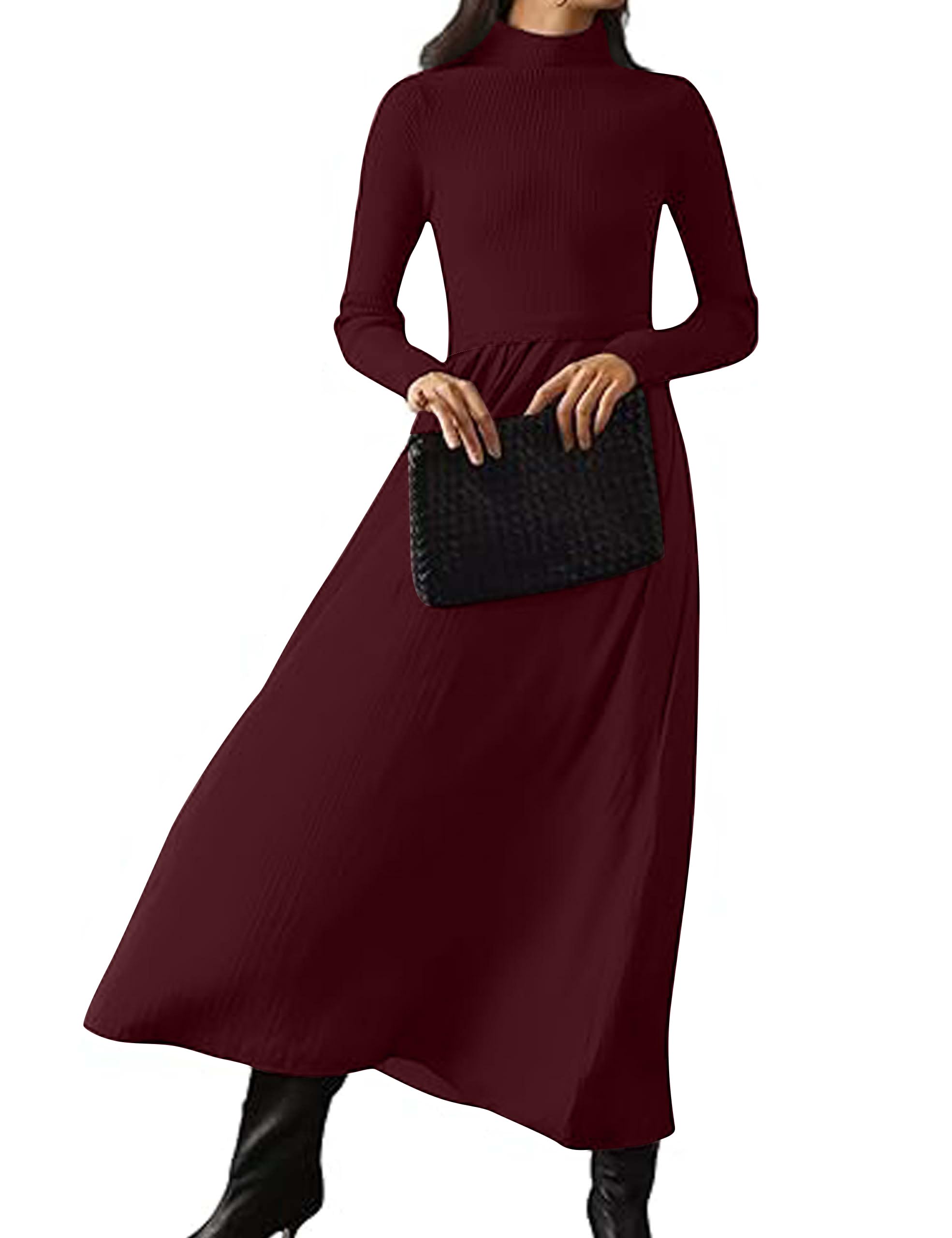 Lauweion Womens Turtleneck Maxi Sweater Dresses Long Sleeve Knit Pullover Jumper Fall Winter Flowy Modest Long Dress