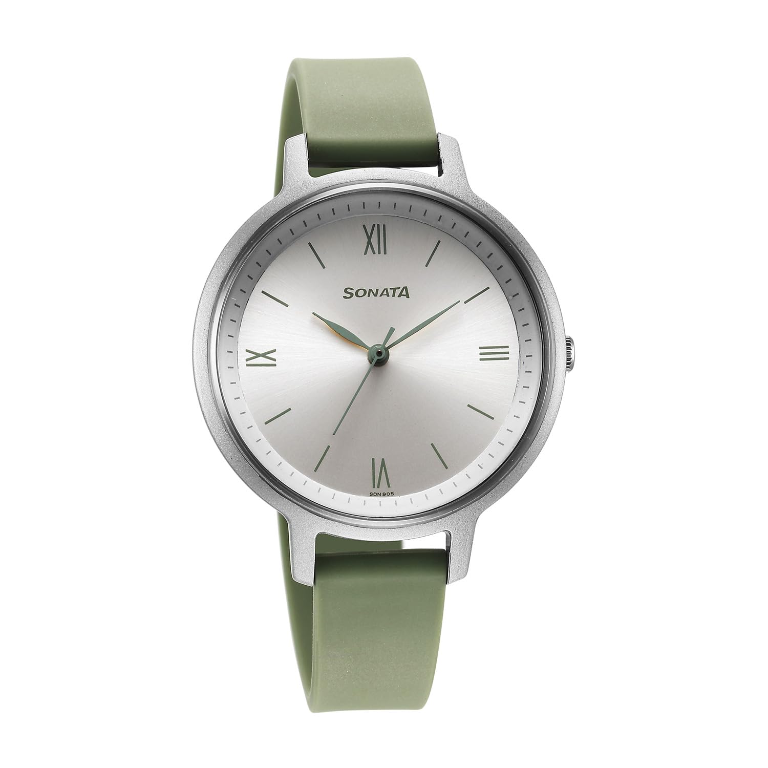 Plain 3 Hands Plastic Silver Round Dial Light Green Colour Polyurethane Strap Womens Watch - 87049PP08W-image-17