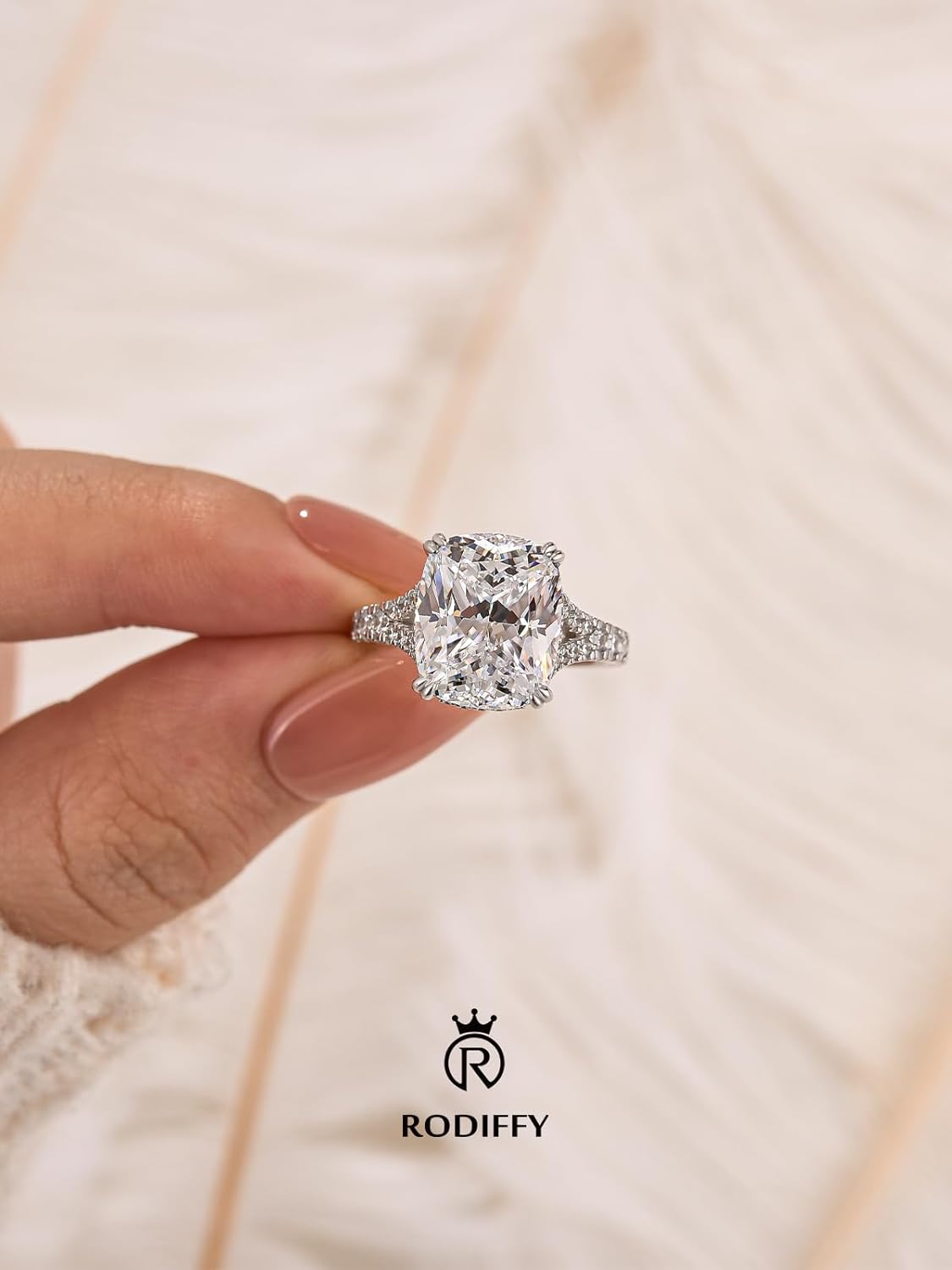 4.5CT Cushion Cut Engagement Ring with Split Shank, S925 Silver AAAAA Grade CZ Promise Ring for Women - Image 3